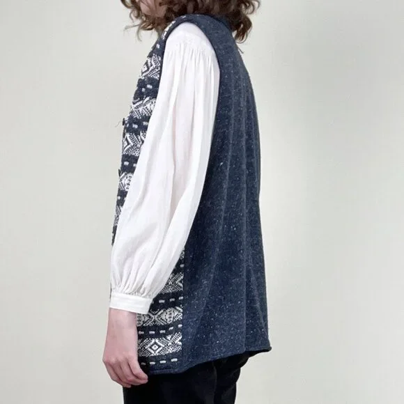 Vintage Oversized Fair Isle Sweater Vest Cardigan Eclectic Coastal Scandinavian - Picture 4 of 9